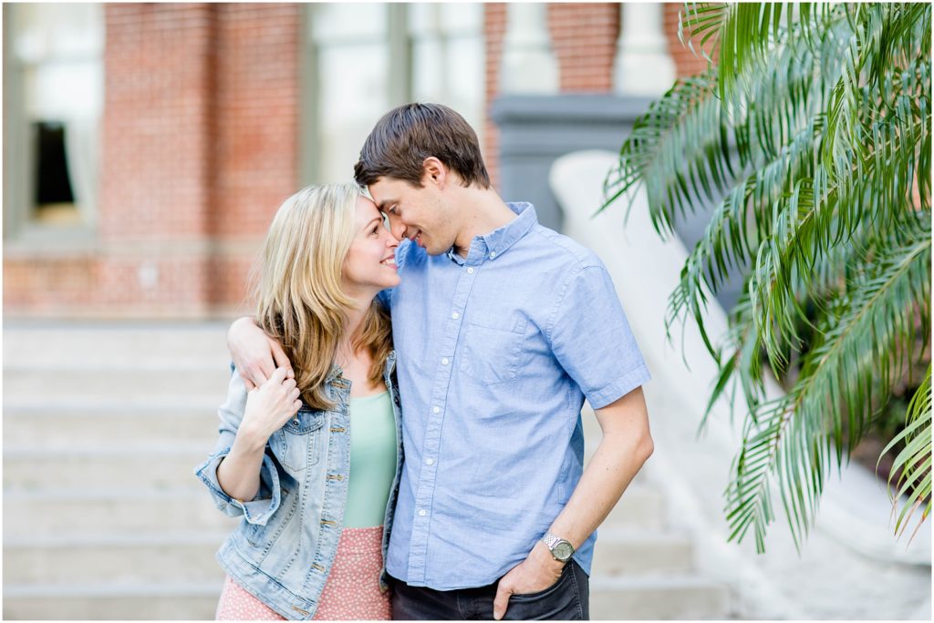 This couple is engaged and these are engagement photos at the university of tampa
