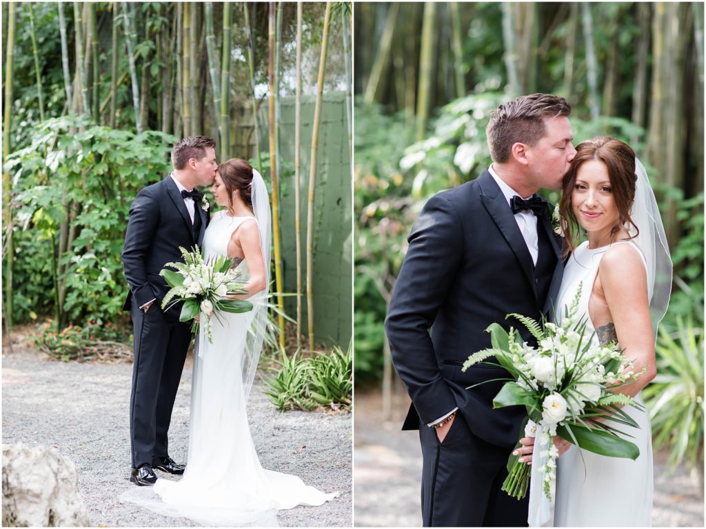 bride and groom at sunken gardens