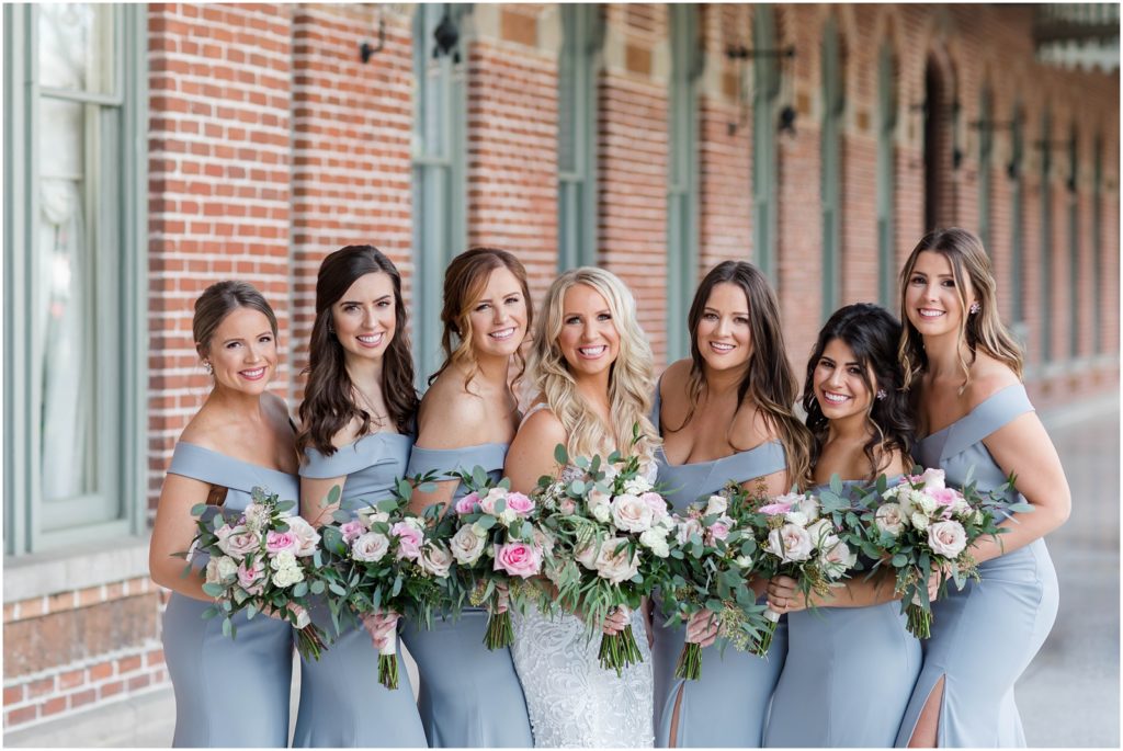 blush and blue bridesmaids 