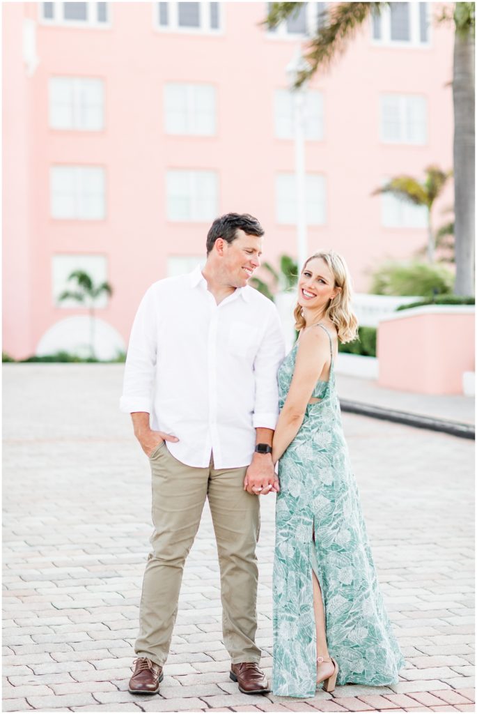 engagement photos at the don cesar and palm trees