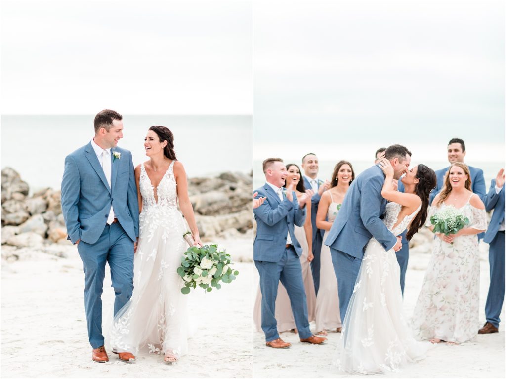 bridal party walking on the beach in clearwater