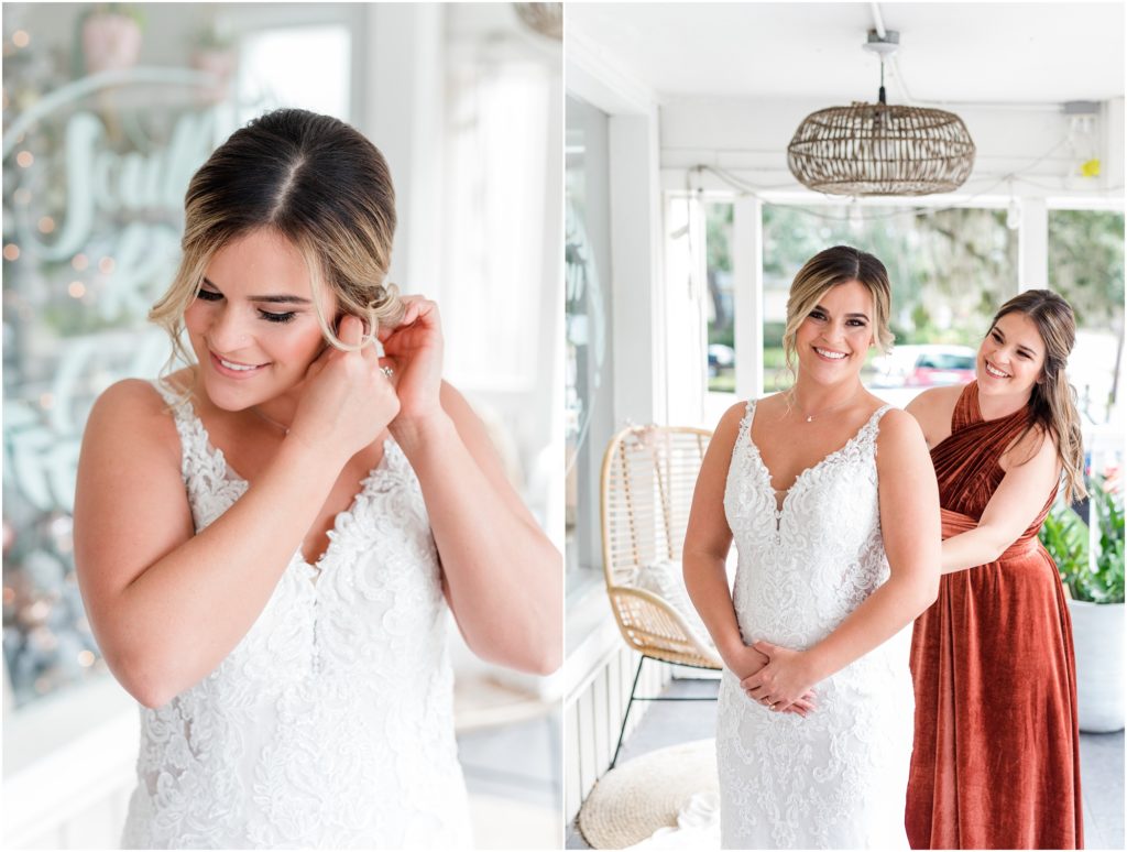 Bride getting ready at Southern Collective in Safety Harbor Florida