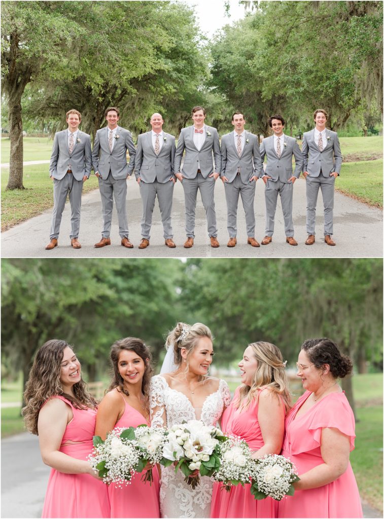 pink bow ties and grey groomsmen suit ideas