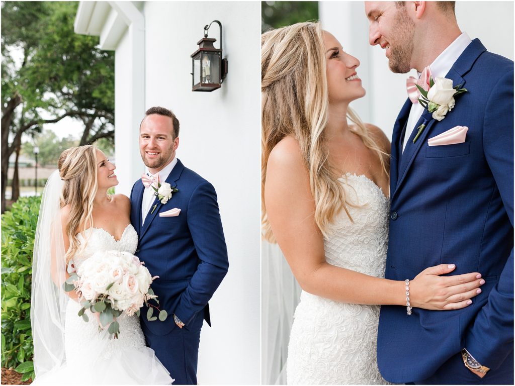 pink bow tie and navy suit groom ideas