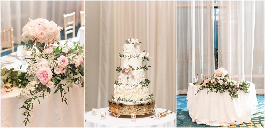artistic whisk wedding cake at opal sands resort reception