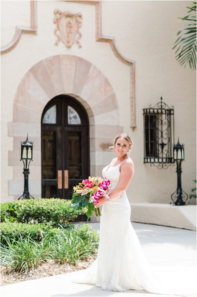 this is a photo of bride holding a tropical wedding bouquet in sarasota florida