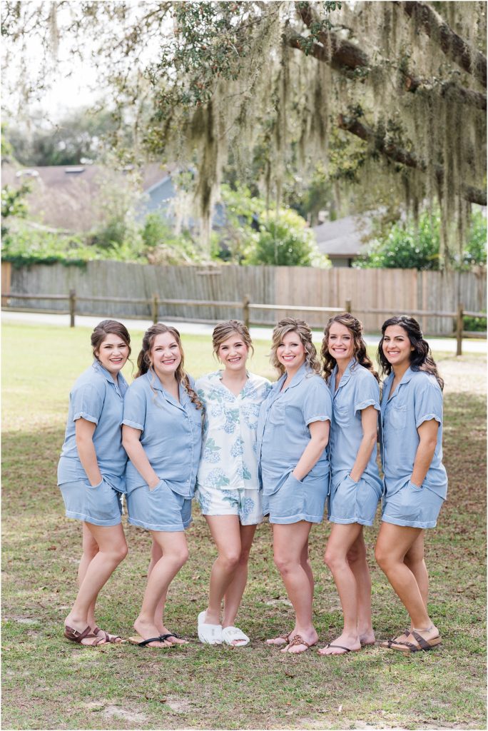 blue and white floral pajamas for bridesmaids