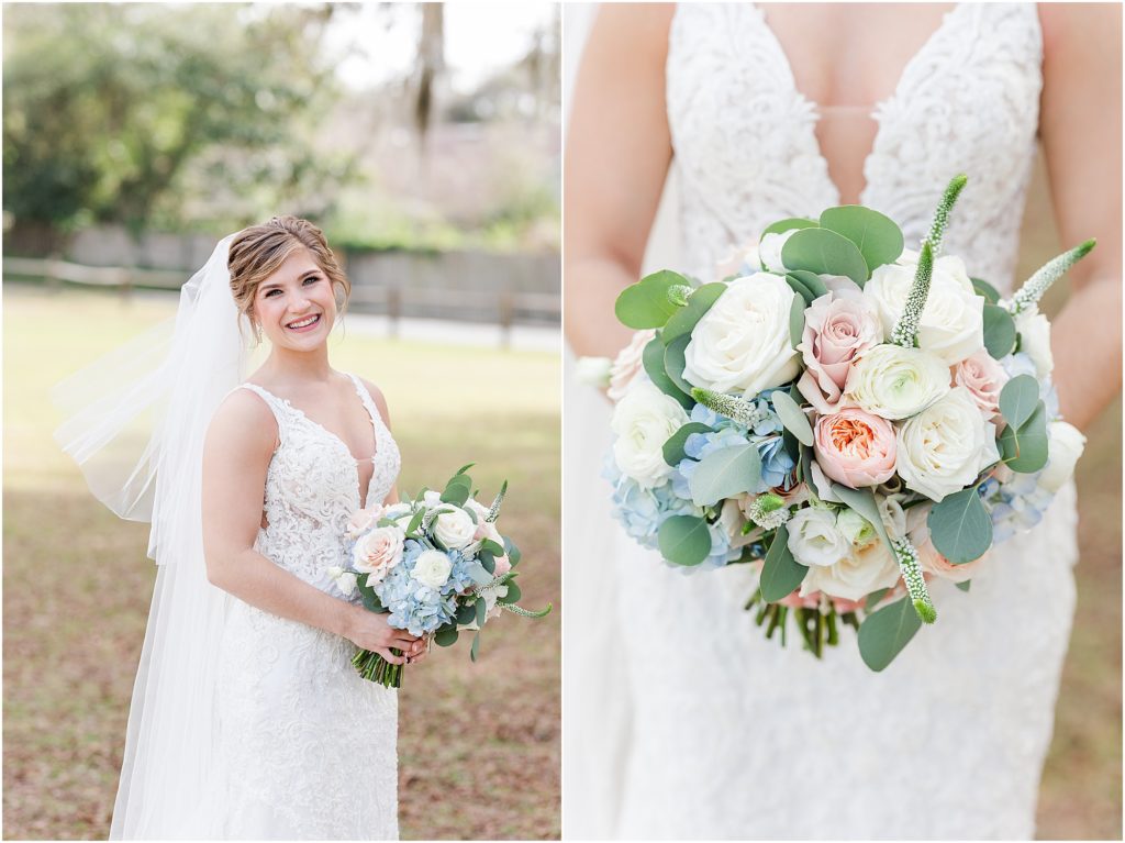blush and blue bridal bouquet 