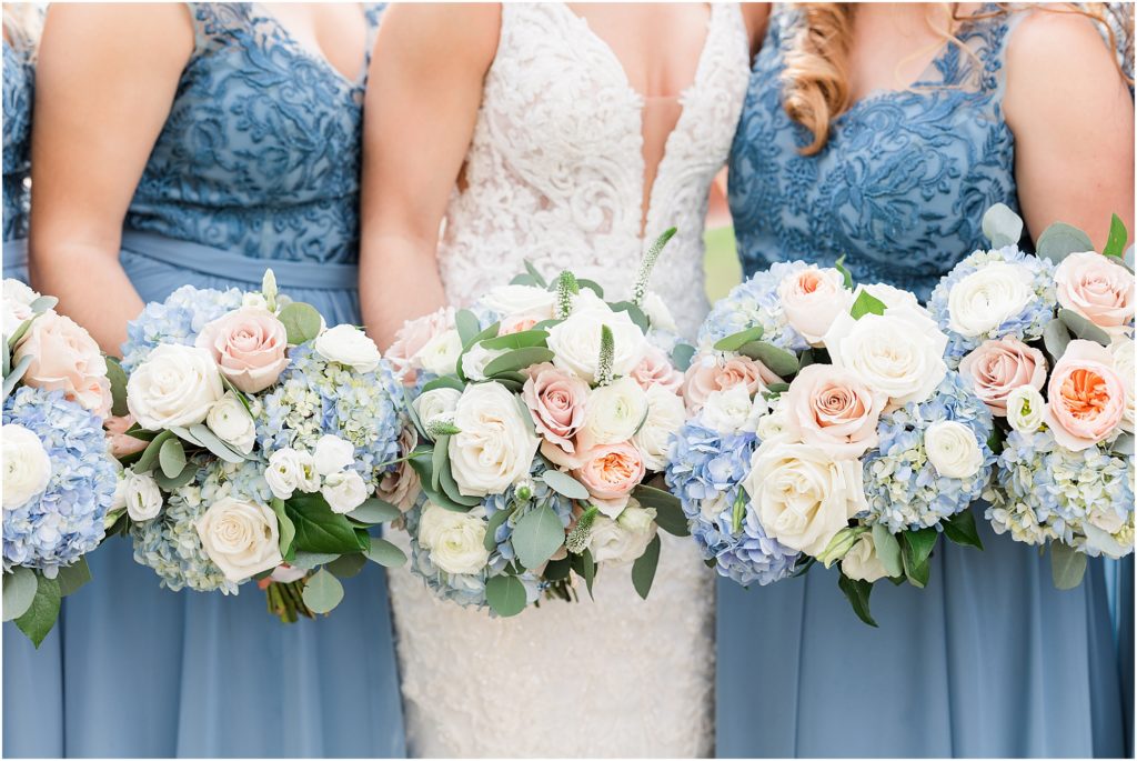 pink and blue bouquets