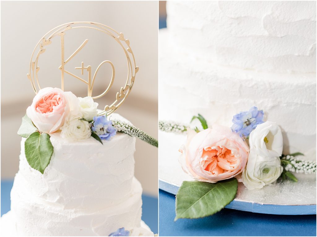 blue and blush wedding cake