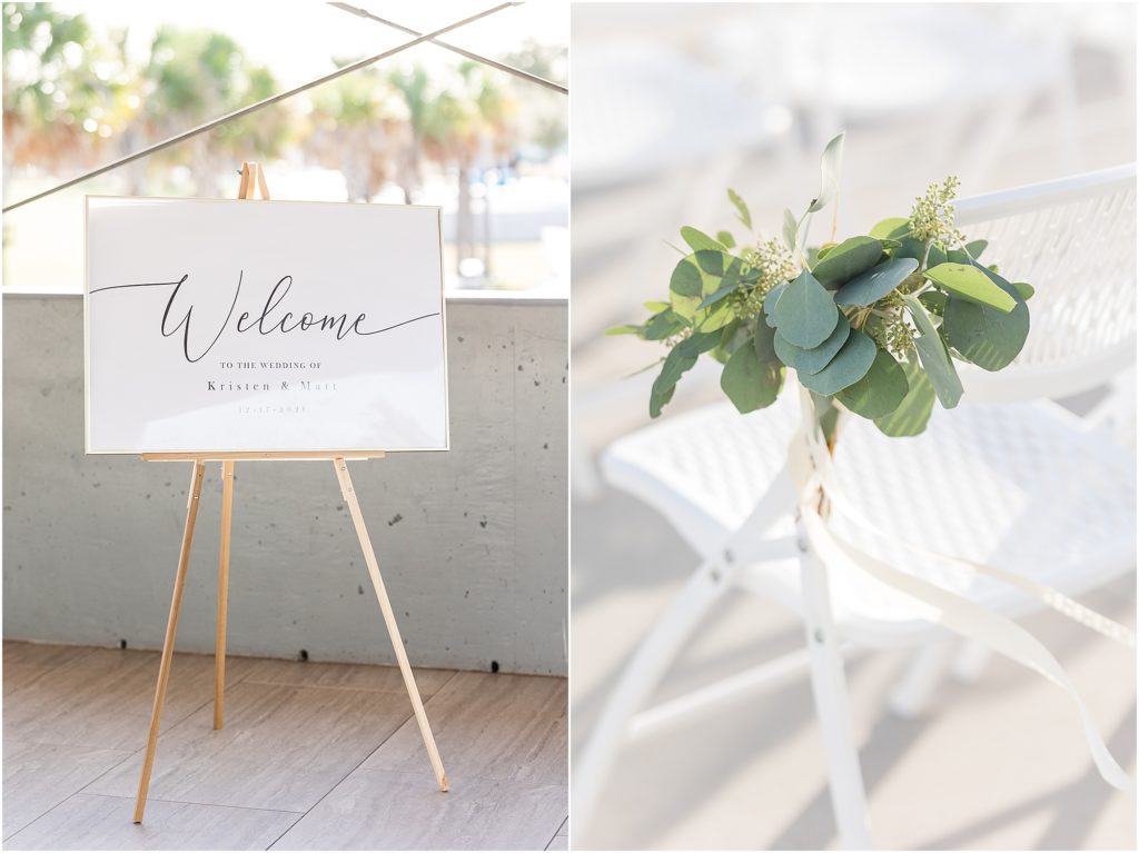 welcome sign at tampa river center wedding ceremony