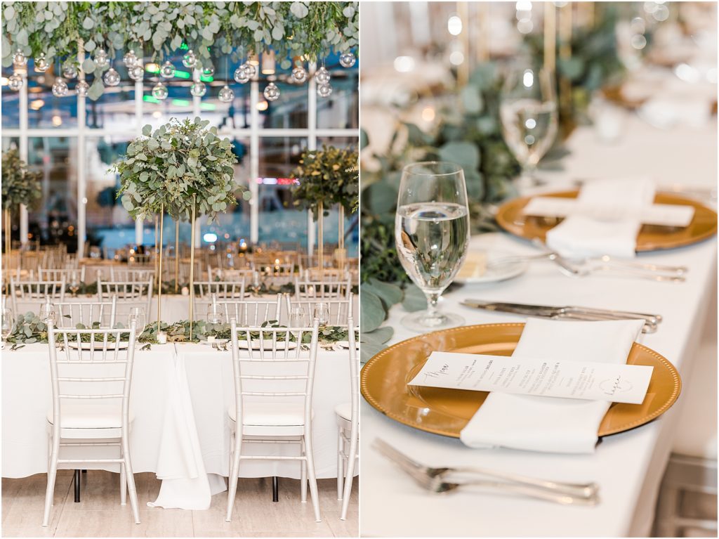 gold and white wedding reception at tampa river center with breezin' weddings