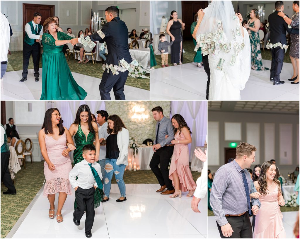 people dancing to the money dance at a wedding